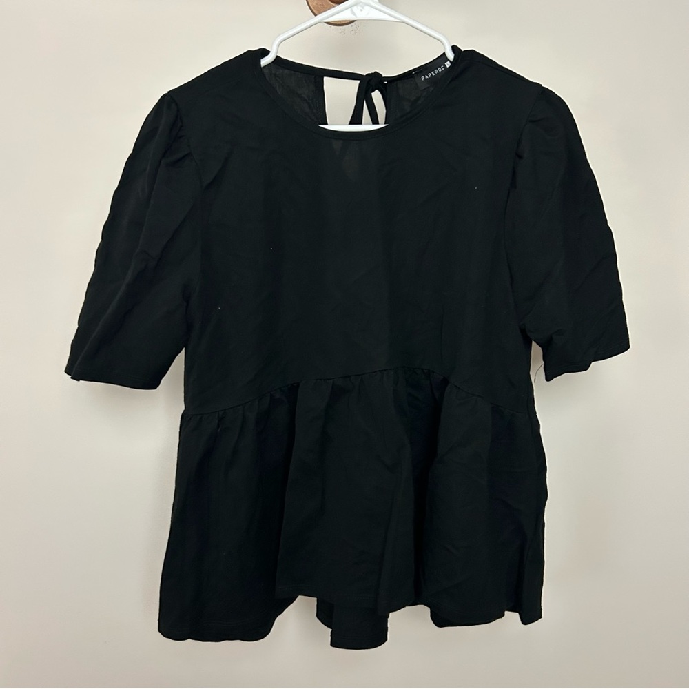 Paperoc black puff sleeve blouse Large